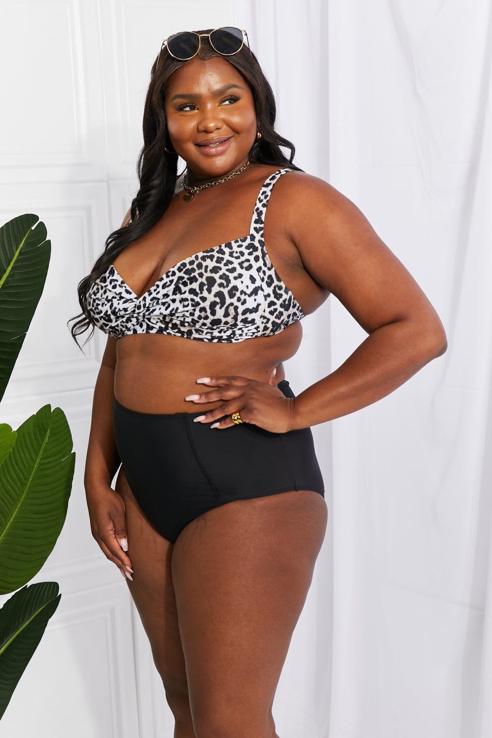 Marina West Swim Take A Dip Twist High-Rise Bikini in Leopard - nailedmoms