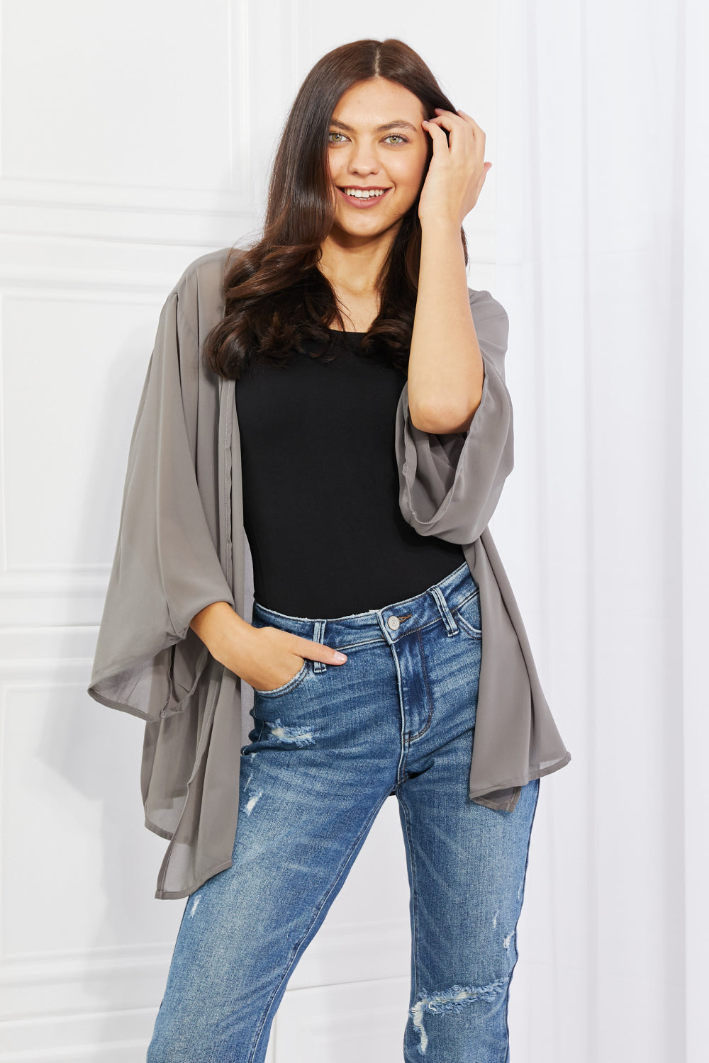 Melody Just Breathe Full Size Chiffon Kimono in Grey - nailedmoms