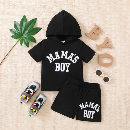 Kids MAMA'S BOY Graphic Short Sleeve Hoodie and Shorts Set - nailedmoms