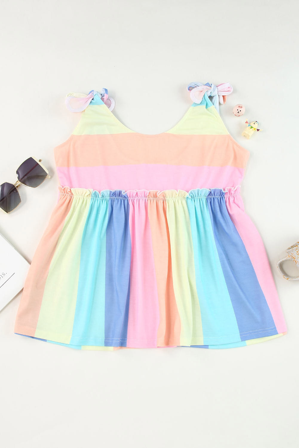 Striped Tie Shoulder Frill Trim Tank - nailedmoms