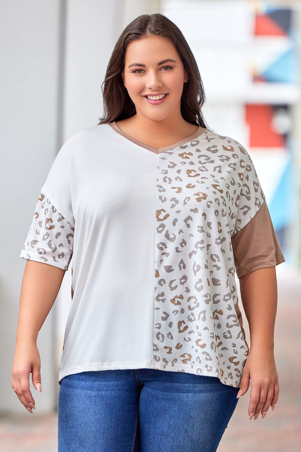 Plus Size Leopard V-Neck T-Shirt - nailedmoms
