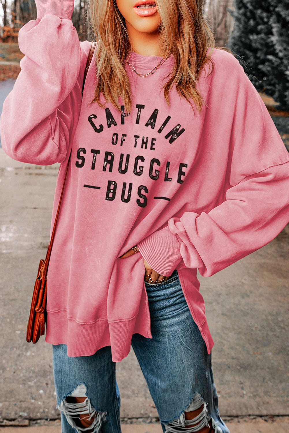 Slogan Graphic Dropped Shoulder Slit Sweatshirt - nailedmoms