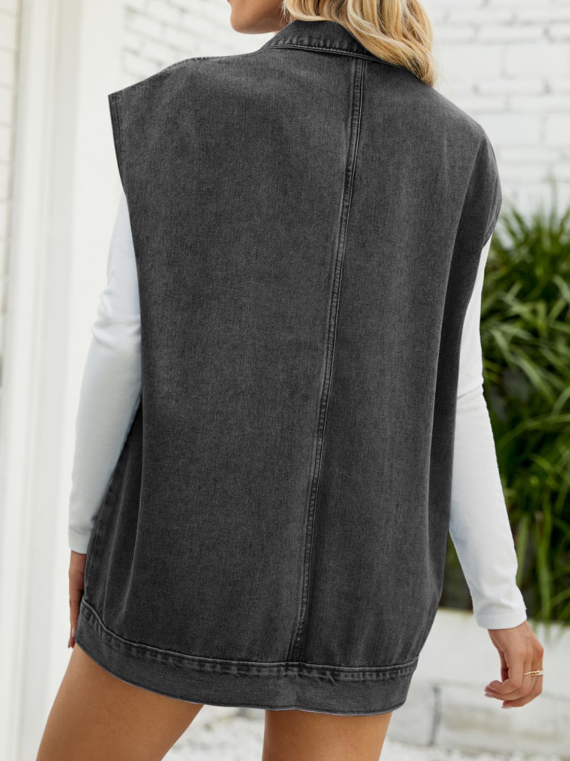 Collared Neck Sleeveless Denim Top with Pockets - nailedmoms