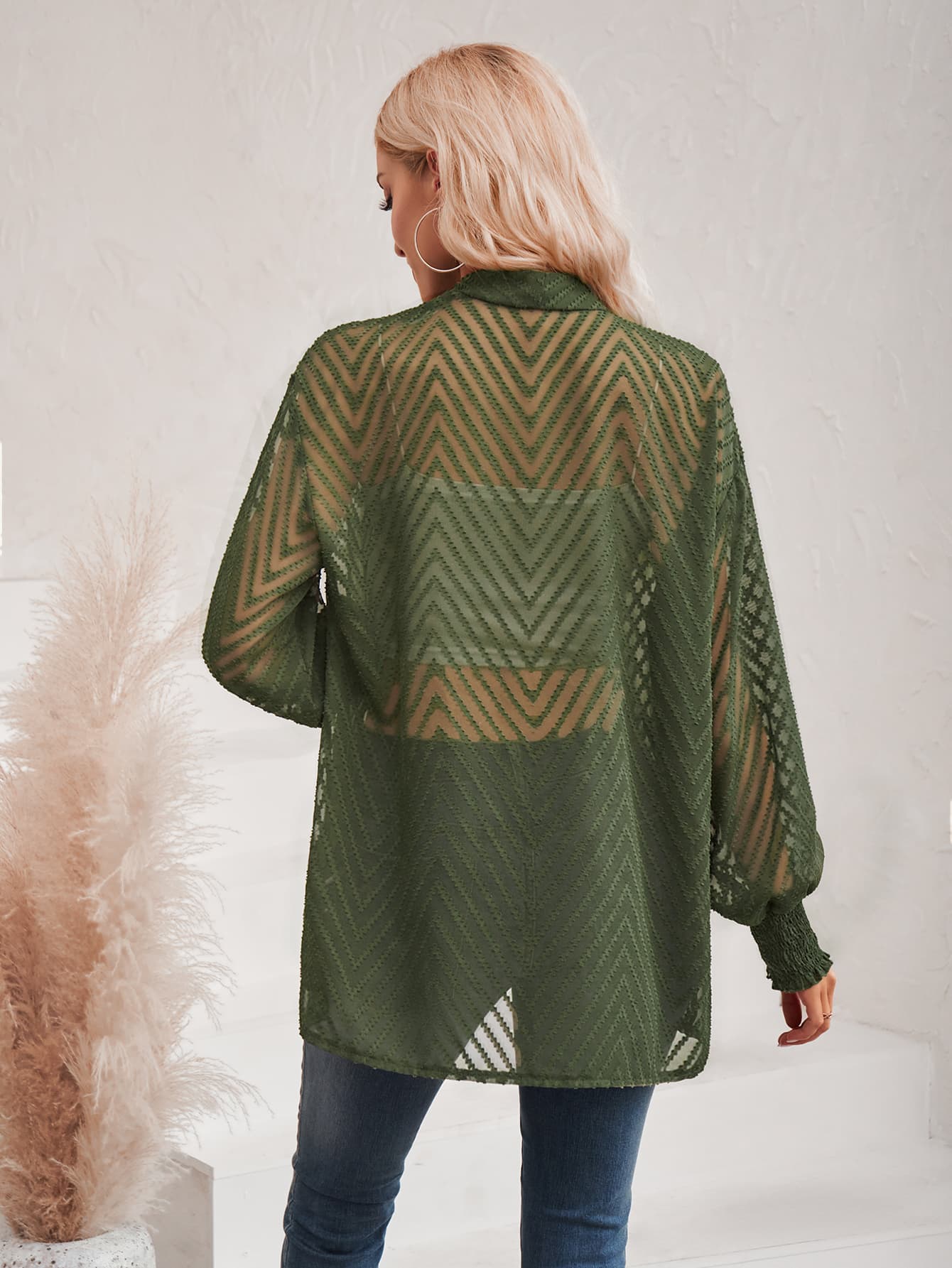 Lantern Sleeve Open Front Sheer Cardigan - nailedmoms