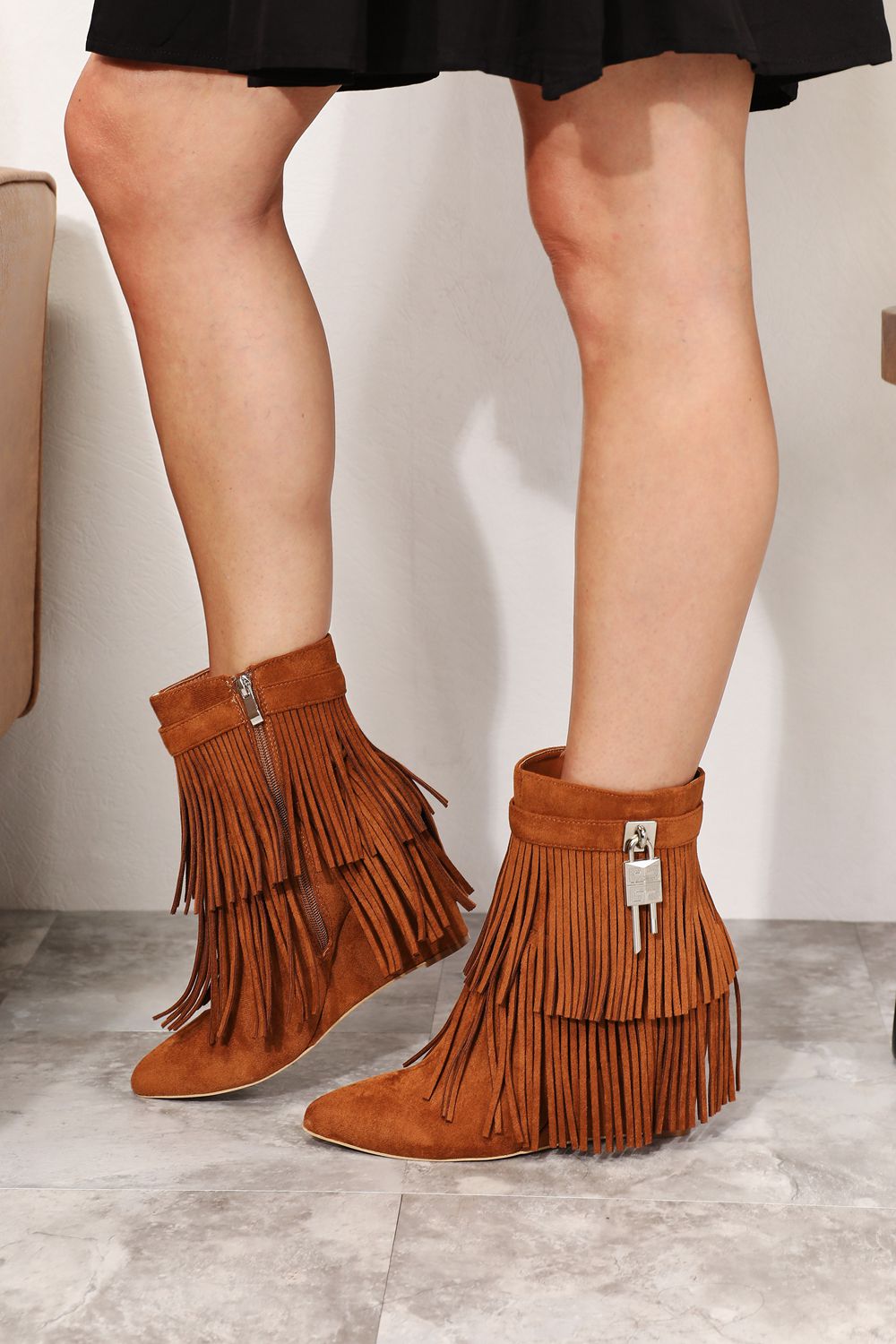 Legend Women's Tassel Wedge Heel Ankle Booties - nailedmoms