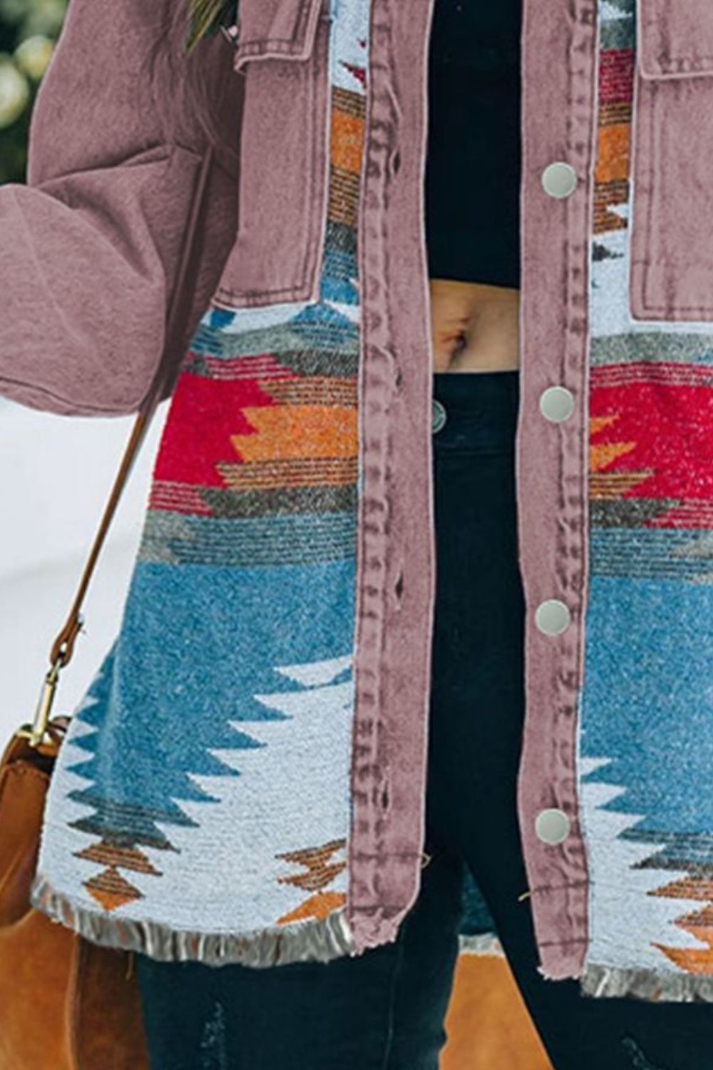 Dropped Shoulder Long Sleeve Printed Denim Jacket - nailedmoms