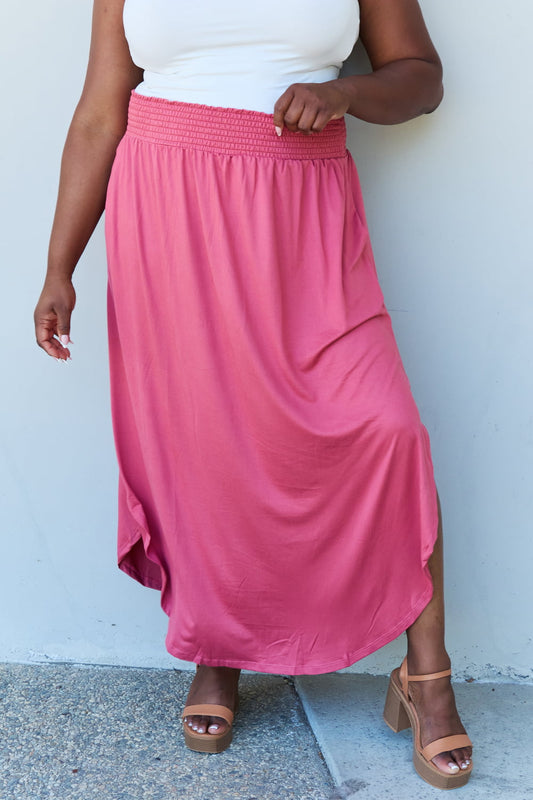 Doublju Comfort Princess Full Size High Waist Scoop Hem Maxi Skirt in Hot Pink - nailedmoms