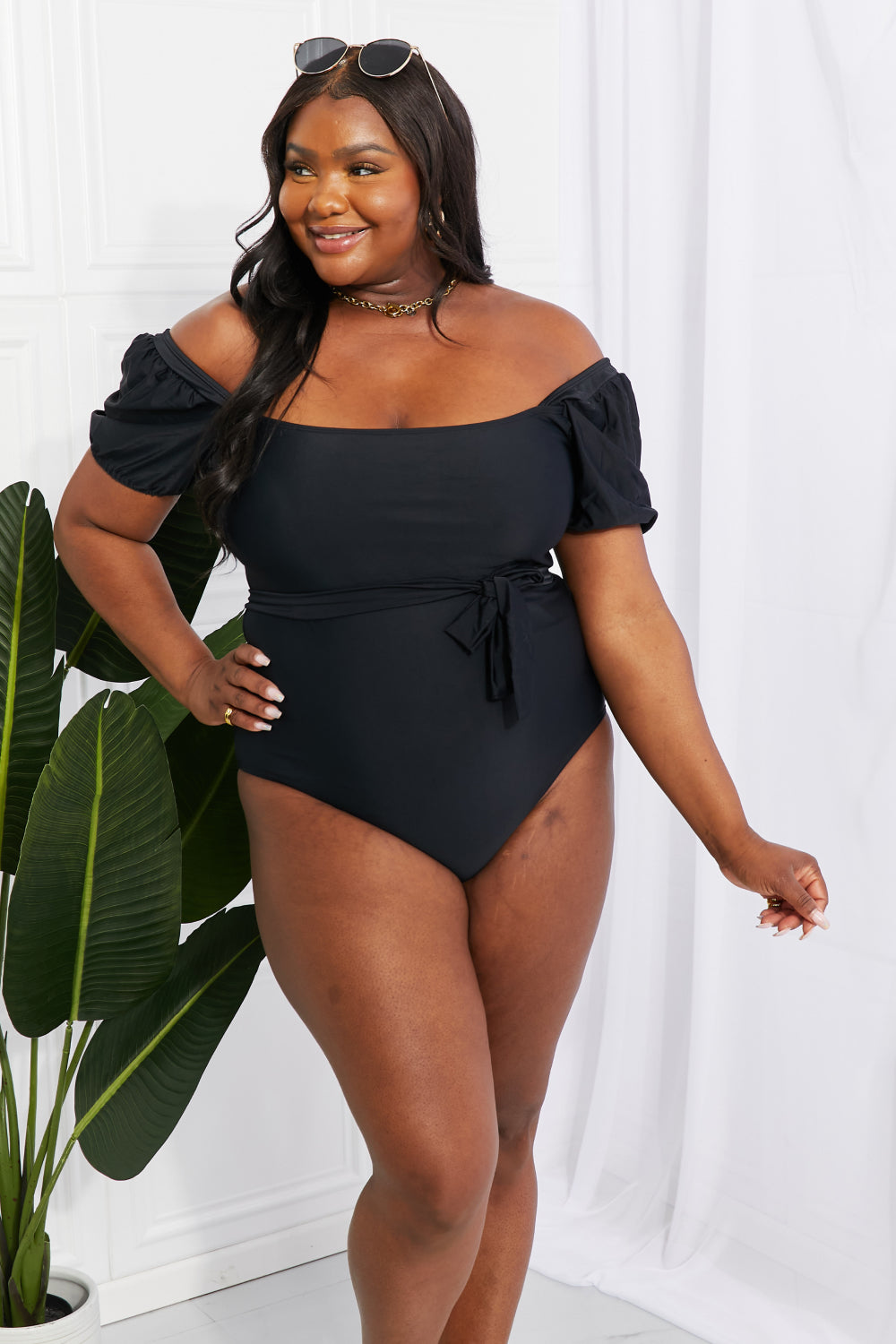 Marina West Swim Salty Air Puff Sleeve One-Piece in Black - nailedmoms