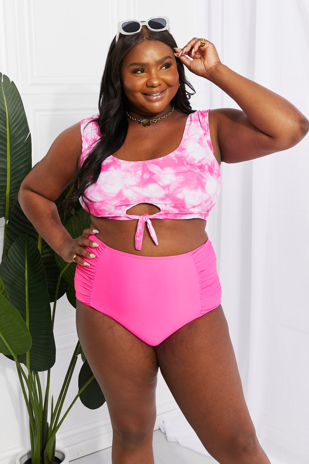 Marina West Swim Sanibel Crop Swim Top and Ruched Bottoms Set in Pink - nailedmoms