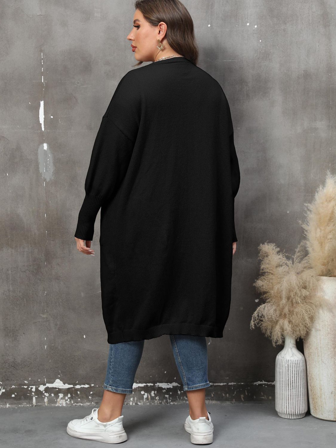 Plus Size Long Sleeve Pocketed Cardigan - nailedmoms