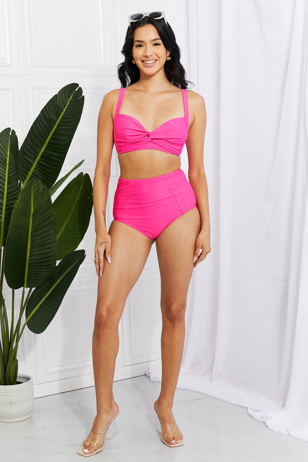 Marina West Swim Take A Dip Twist High-Rise Bikini in Pink - nailedmoms