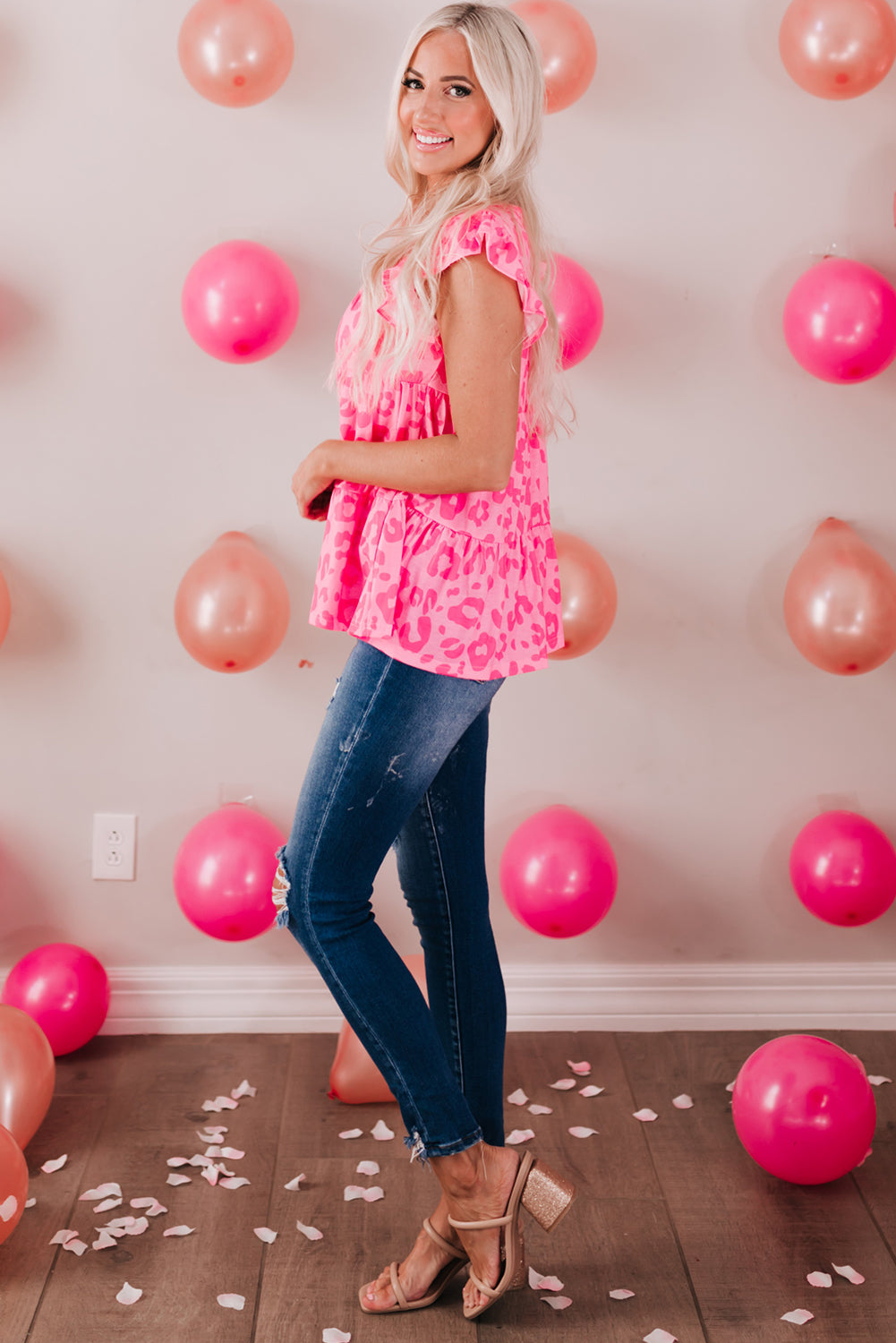 Leopard Round Neck Tiered Blouse - nailedmoms