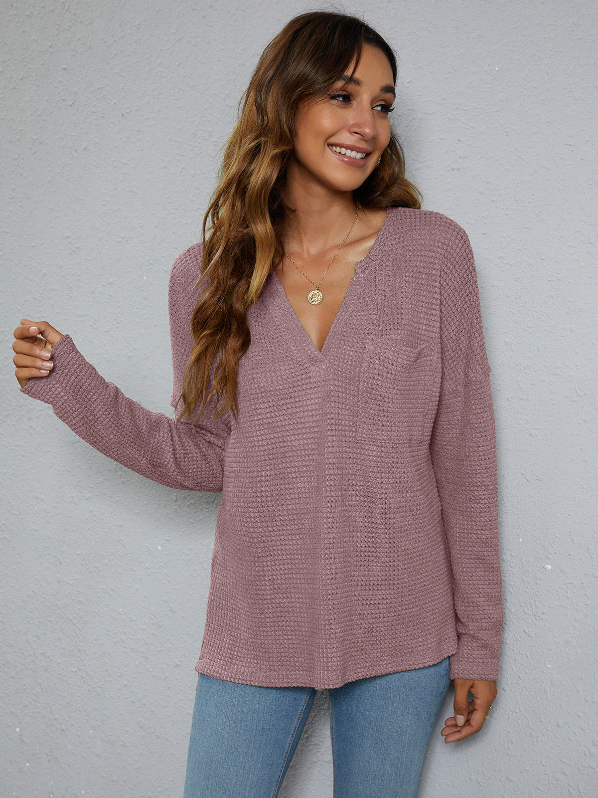 Dropped Shoulder High-Low Waffle-Knit Top - nailedmoms