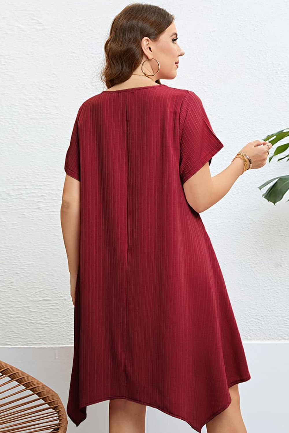 Plus Size Round Neck Handkerchief Hem Dress - nailedmoms