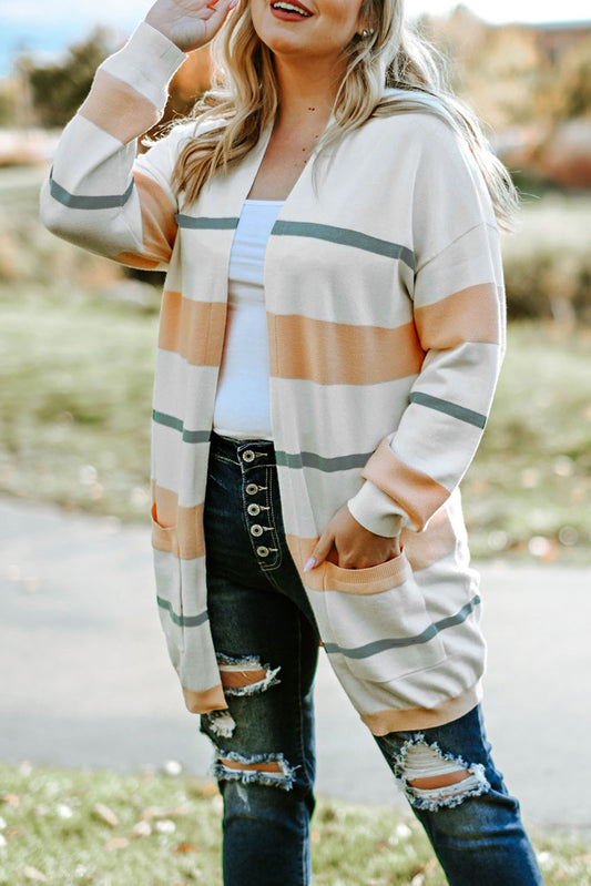 Plus Size Striped Open Front Cardigan - nailedmoms