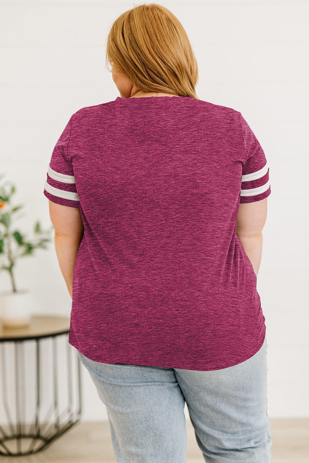 Plus Size Striped V-Neck Tee Shirt - nailedmoms