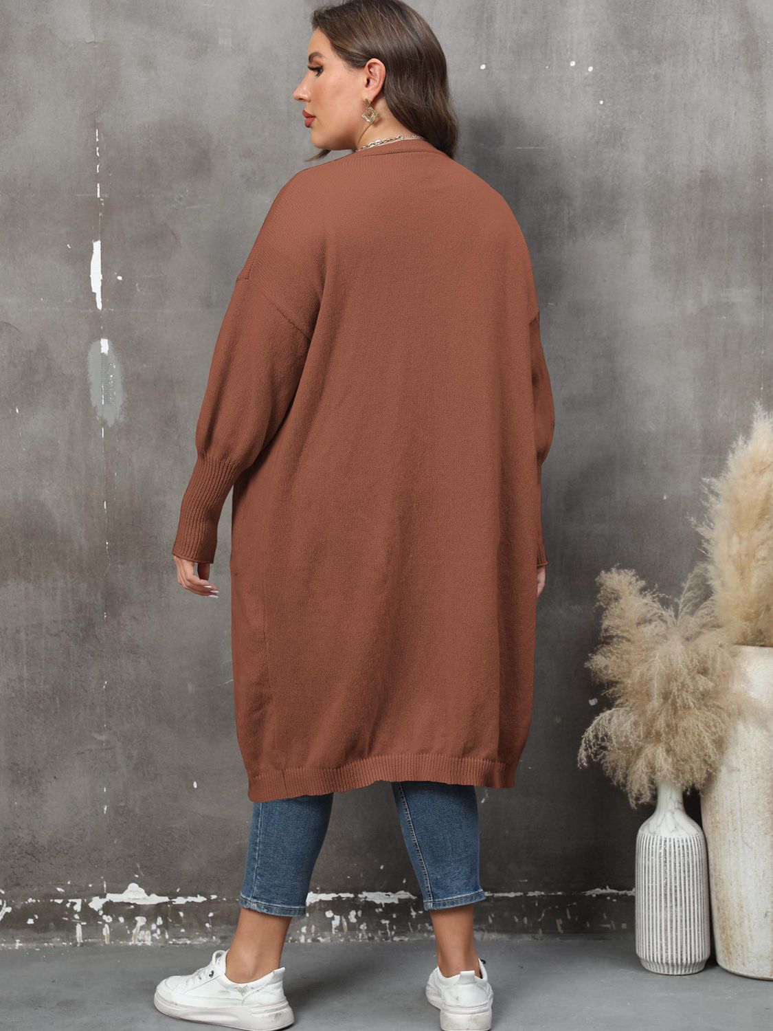 Plus Size Long Sleeve Pocketed Cardigan - nailedmoms