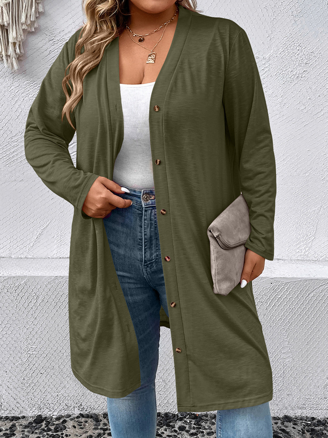 Plus Size Button Down Longline Cardigan - nailedmoms