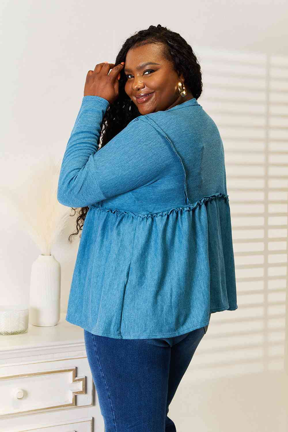 Jade By Jane Full Size Frill Trim Babydoll Blouse - nailedmoms