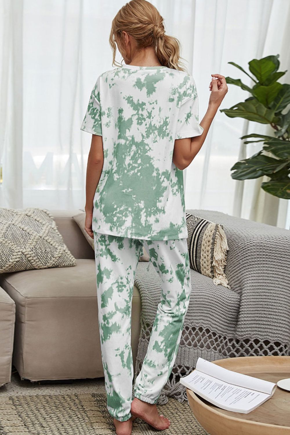 Tie-Dye Tee and Drawstring Waist Joggers Lounge Set - nailedmoms
