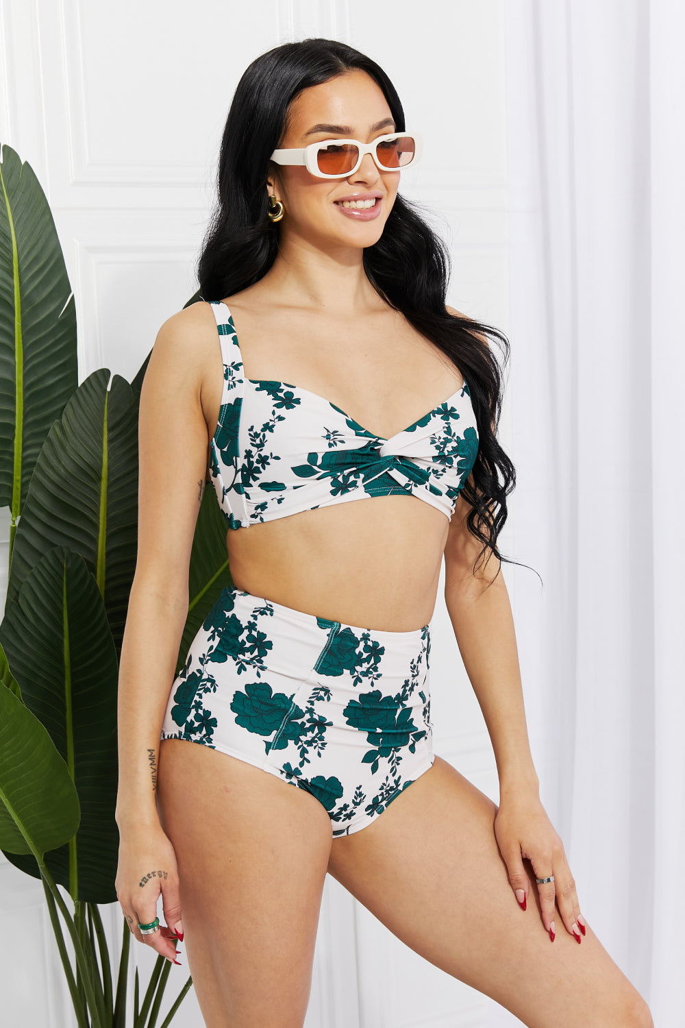 Marina West Swim Take A Dip Twist High-Rise Bikini in Forest - nailedmoms