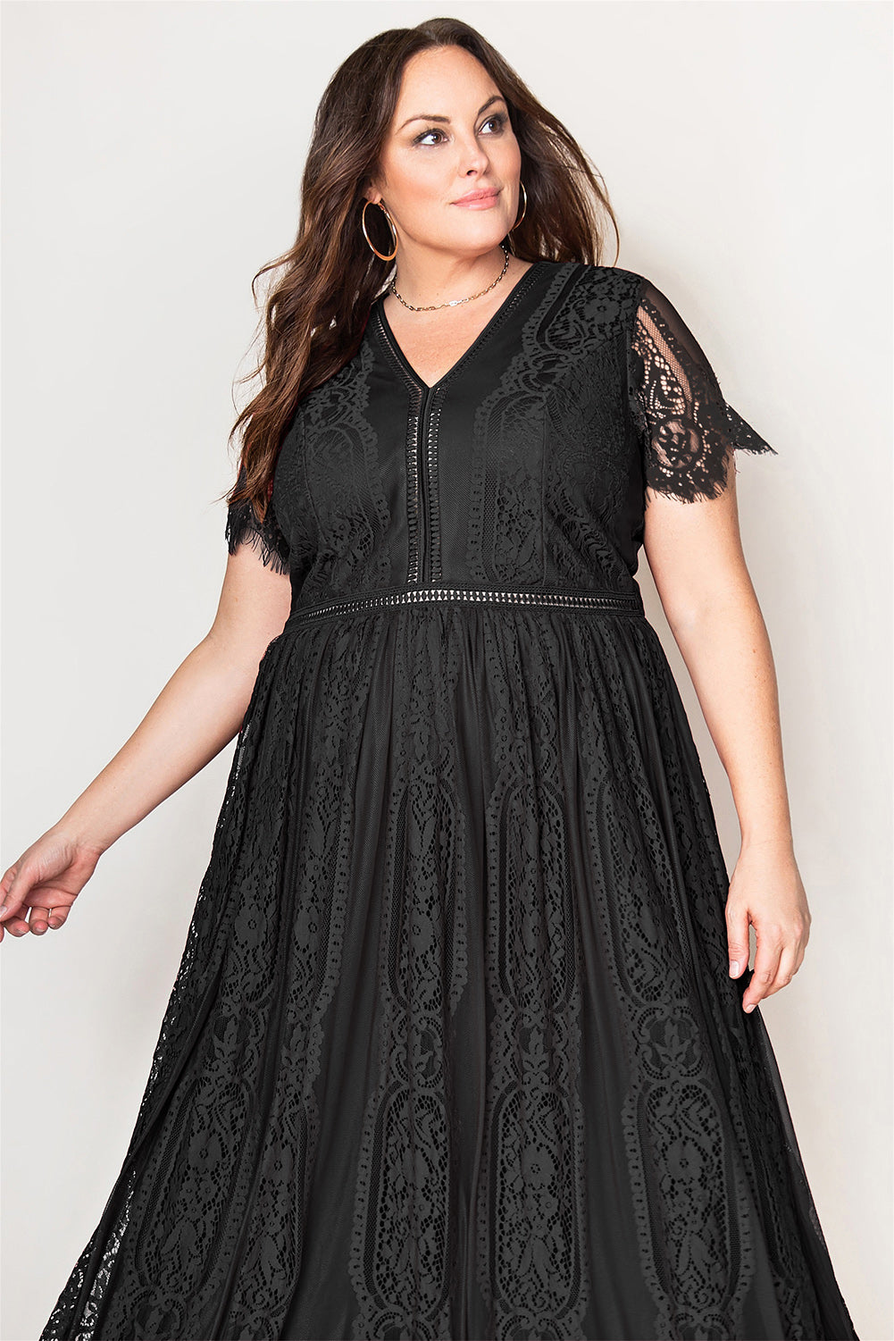V-Neck Short Sleeve Lace Maxi Dress - nailedmoms