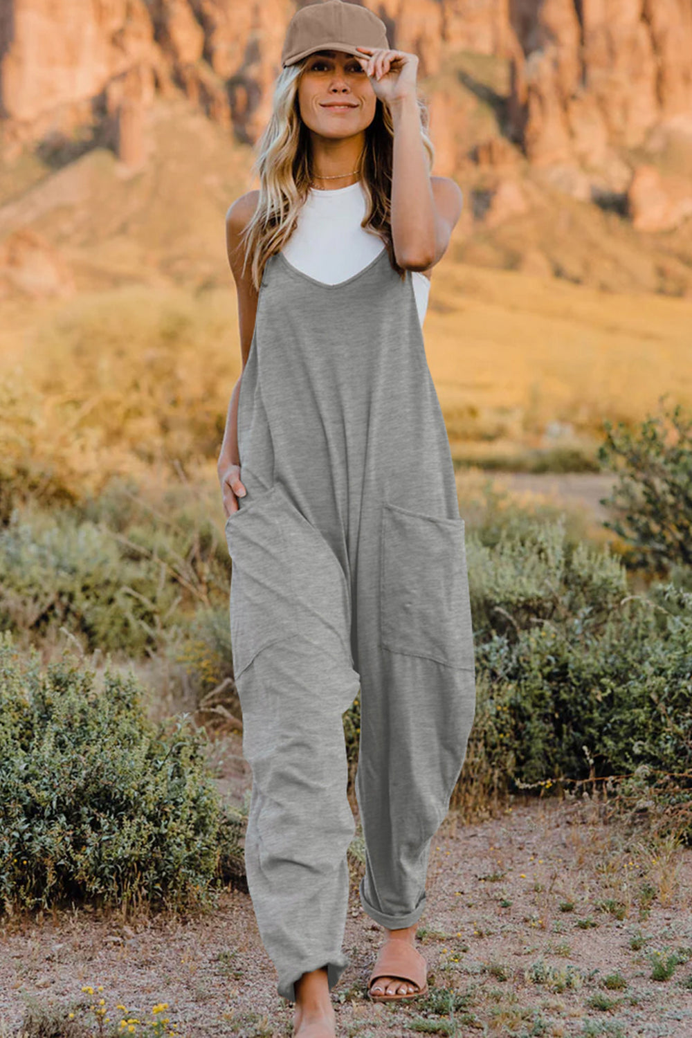 Double Take  V-Neck Sleeveless Jumpsuit with Pocket - nailedmoms