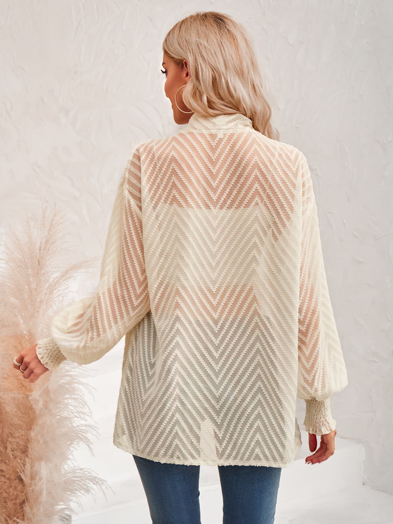 Lantern Sleeve Open Front Sheer Cardigan - nailedmoms