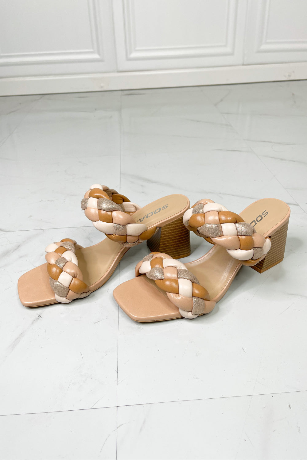 SODA Interwoven Ideas Braided Strap Block Heel Slide Sandal in Nude - nailedmoms
