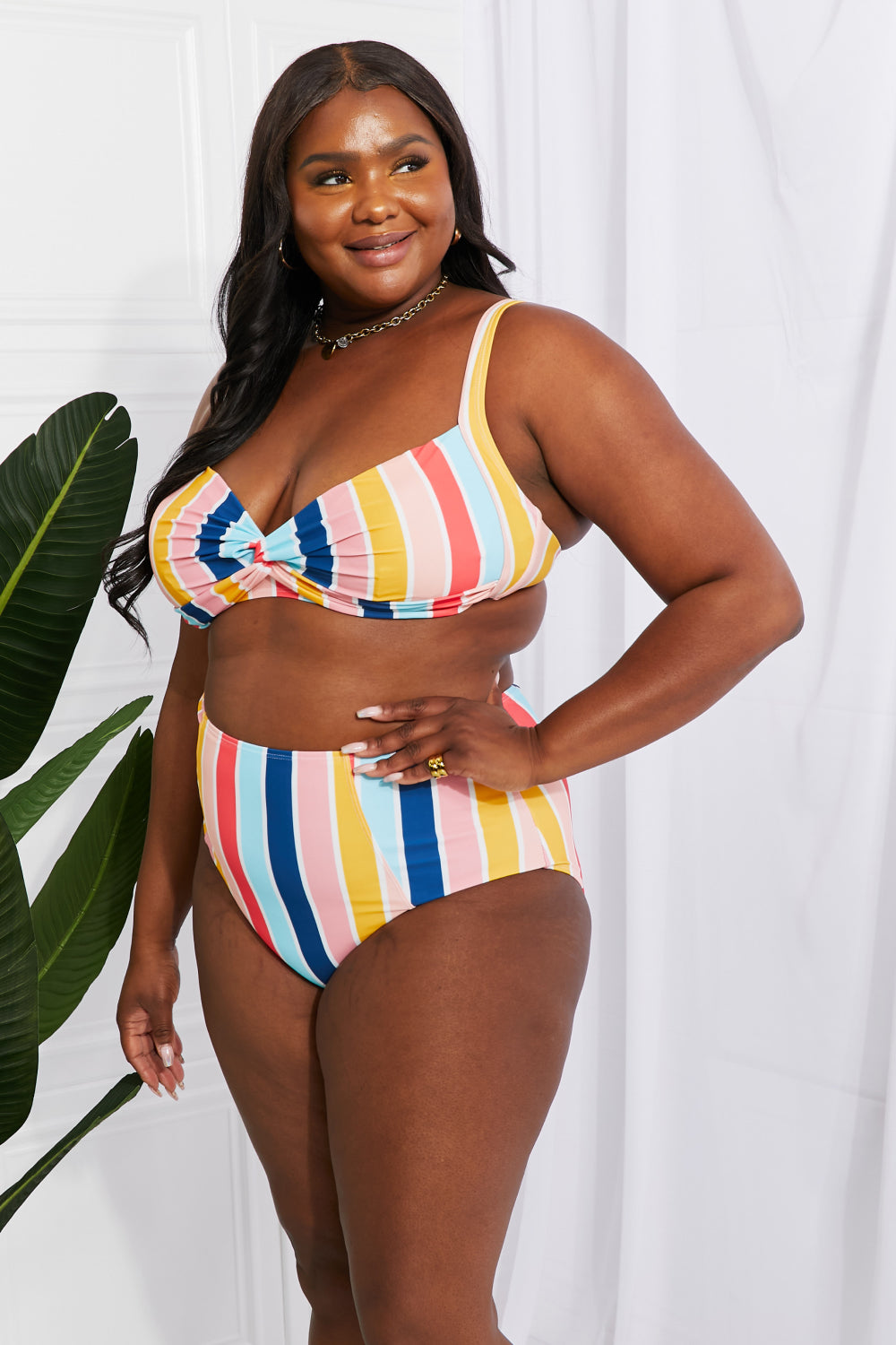 Marina West Swim Take A Dip Twist High-Rise Bikini in Stripe - nailedmoms