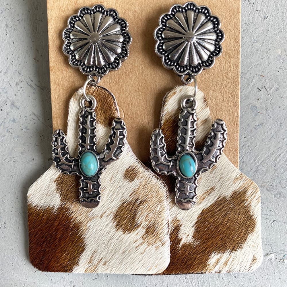 Turquoise Decor Cactus Alloy Earrings - nailedmoms