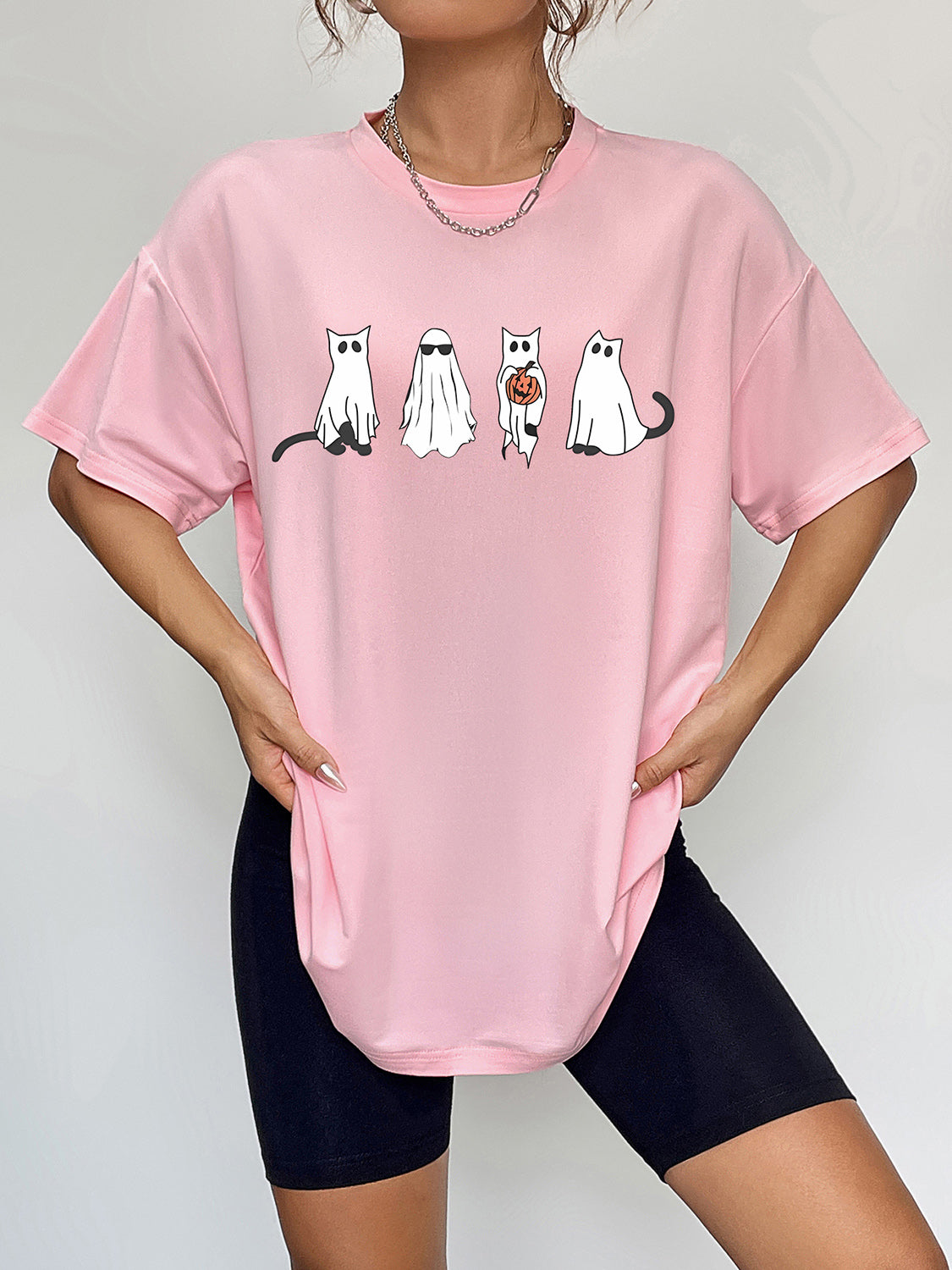 Round Neck Short Sleeve Ghost Graphic T-Shirt - nailedmoms