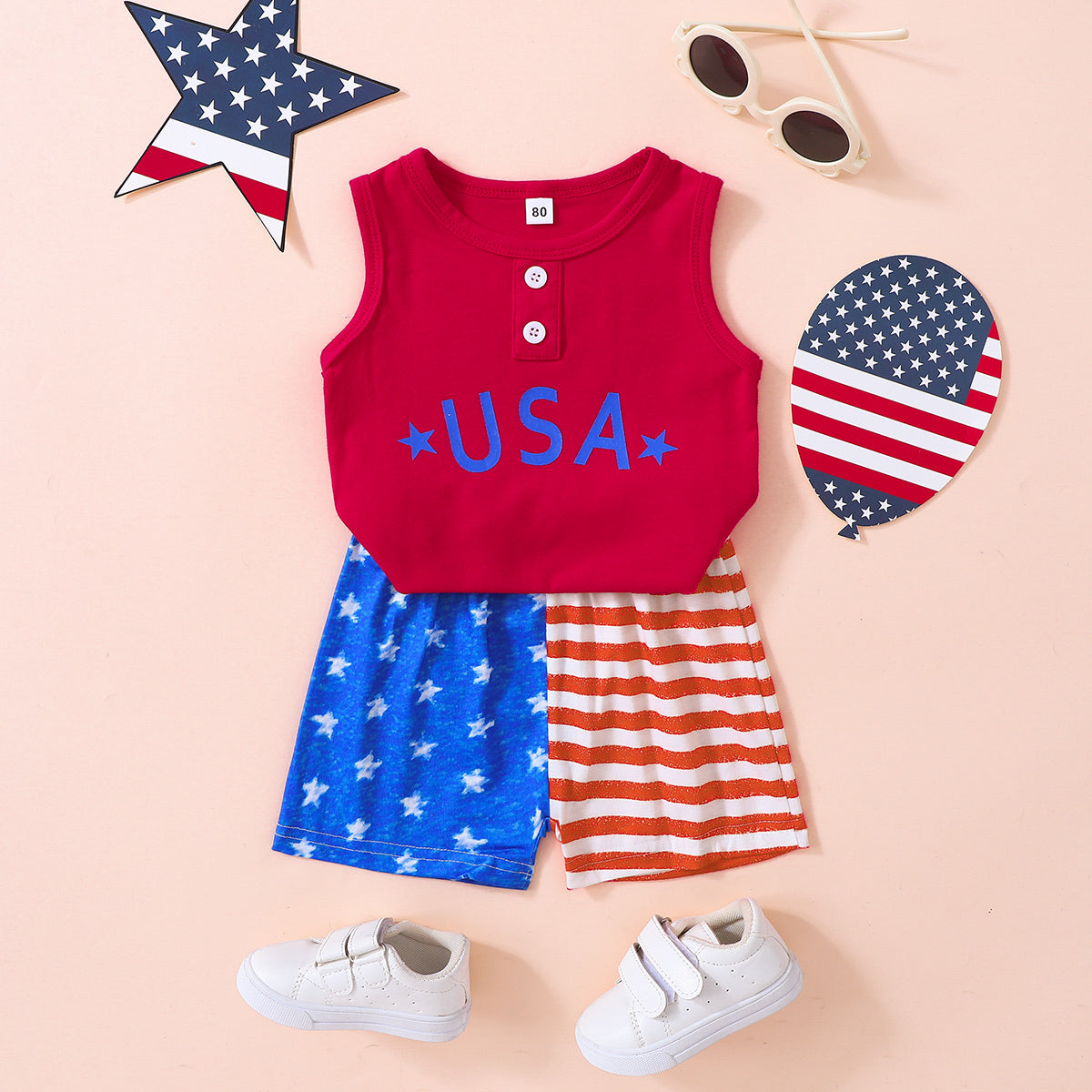 Kids USA Graphic Tank and Star and Stripe Shorts Set - nailedmoms