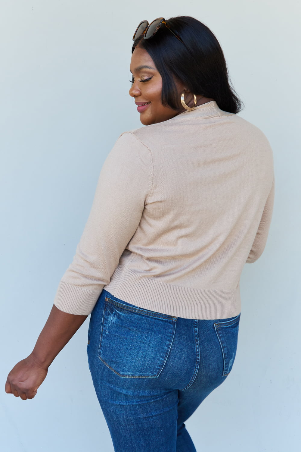 Doublju My Favorite Full Size 3/4 Sleeve Cropped Cardigan in Khaki - nailedmoms