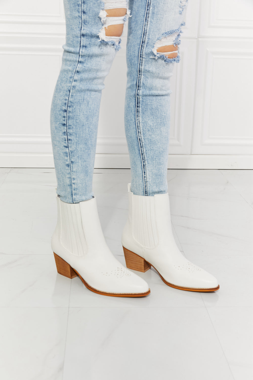 MMShoes Love the Journey Stacked Heel Chelsea Boot in White - nailedmoms
