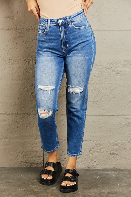 BAYEAS High Waisted Cropped Dad Jeans - nailedmoms