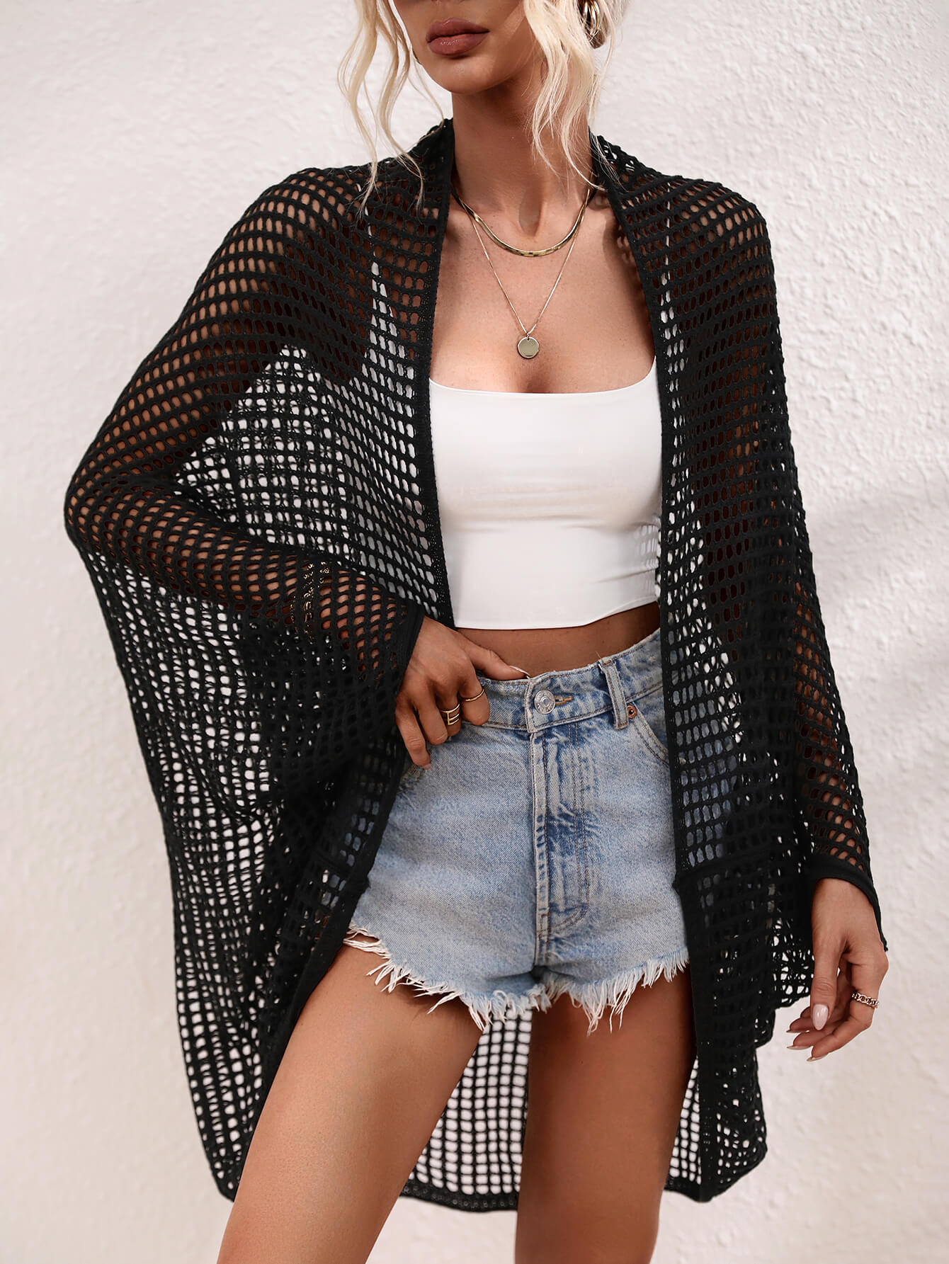 Openwork Open Front Longline Cover Up - nailedmoms