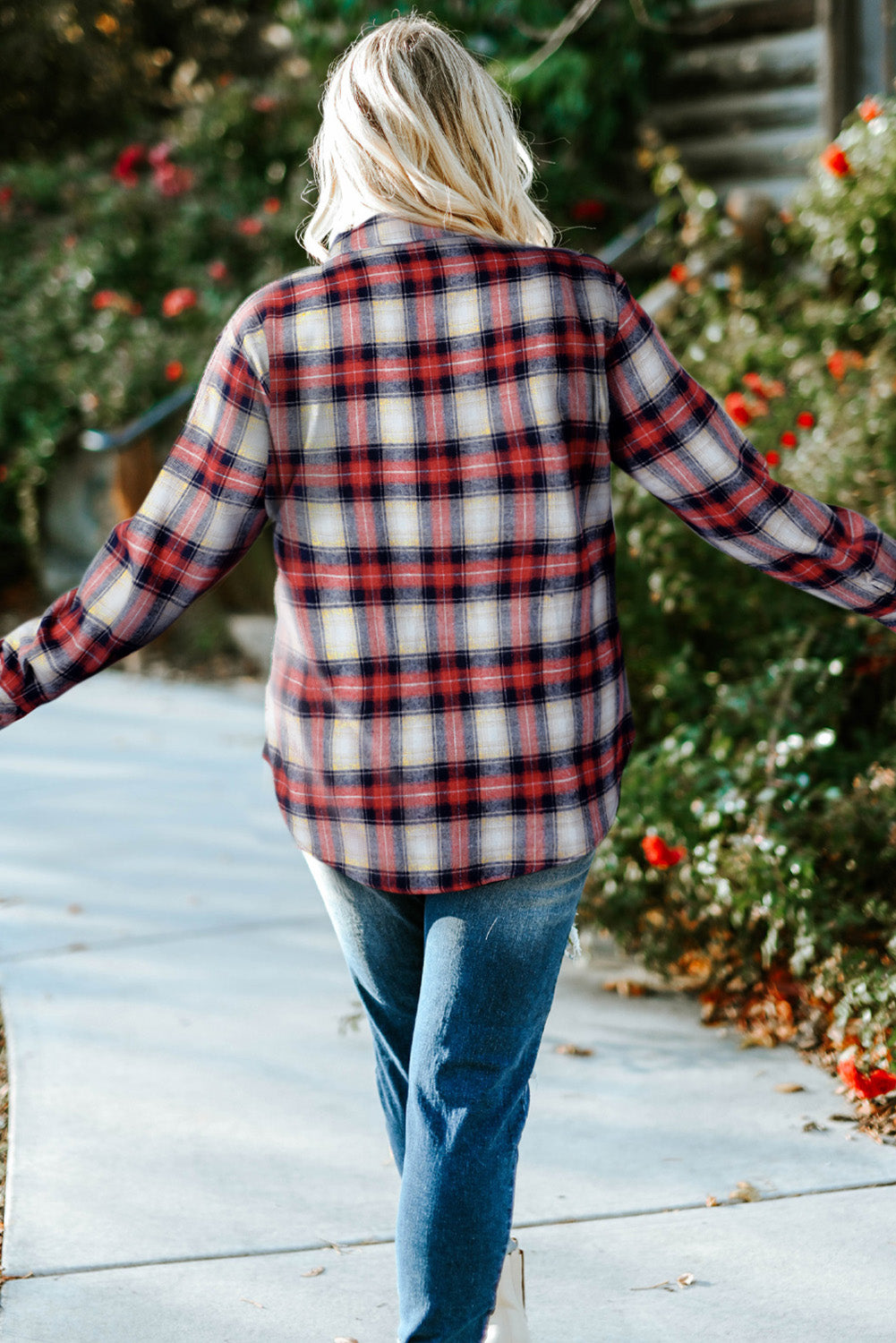 Plus Size Plaid Collared Neck Shirt - nailedmoms