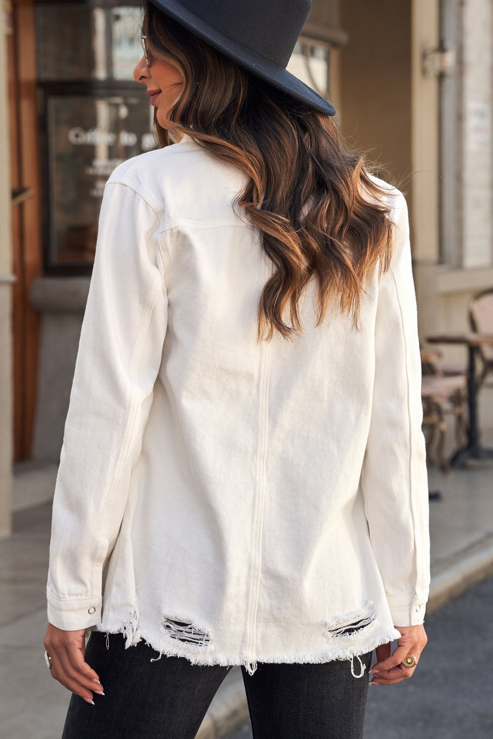 Distressed Snap Down Denim Jacket - nailedmoms