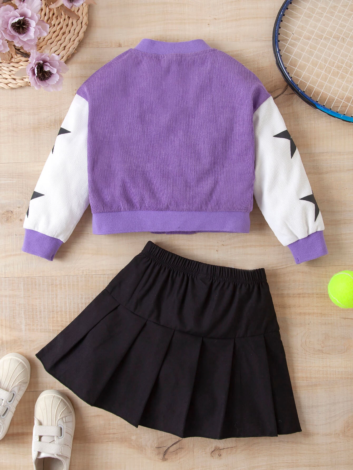 Girls Contrast Bomber Jacket, Tank, and Pleated Skirt Set - nailedmoms
