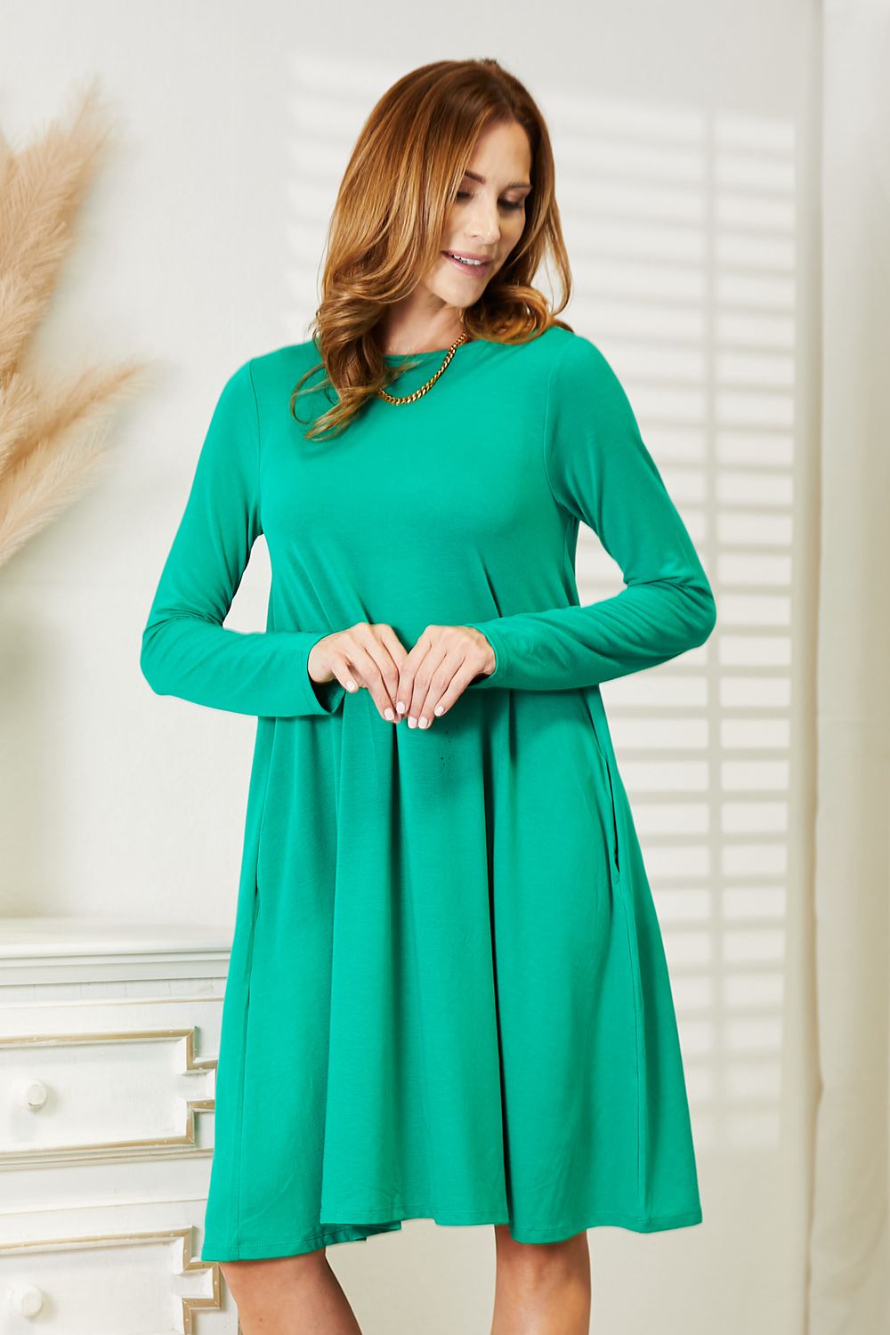 Zenana Full Size Long Sleeve Flare Dress with Pockets - nailedmoms