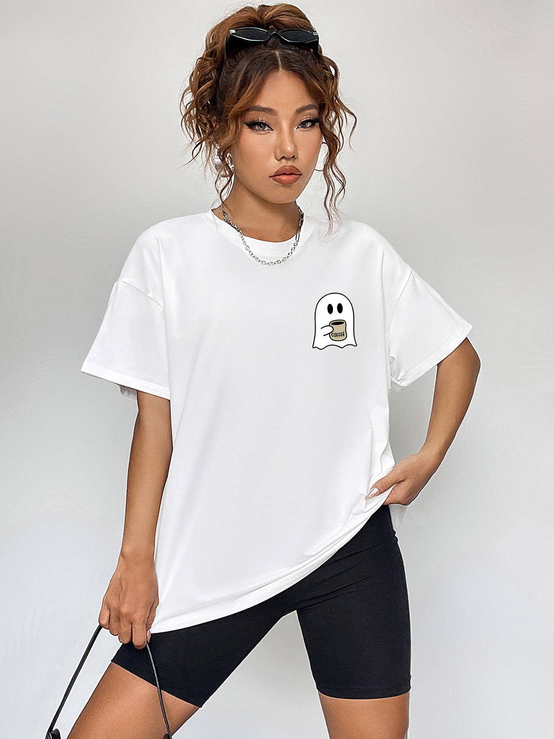 Round Neck Short Sleeve Ghost Graphic T-Shirt - nailedmoms