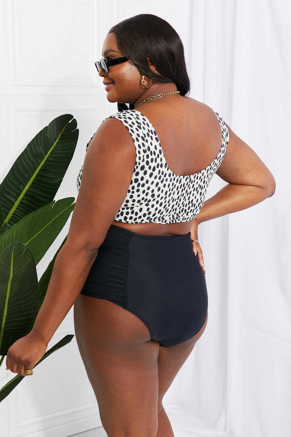Marina West Swim Sanibel Crop Swim Top and Ruched Bottoms Set in Black - nailedmoms