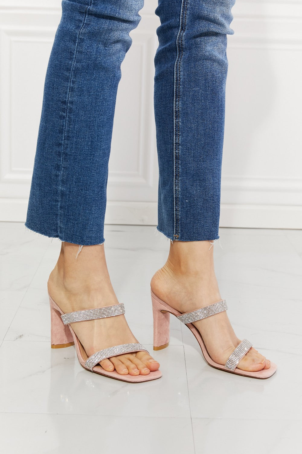 MMShoes Leave A Little Sparkle Rhinestone Block Heel Sandal in Pink - nailedmoms
