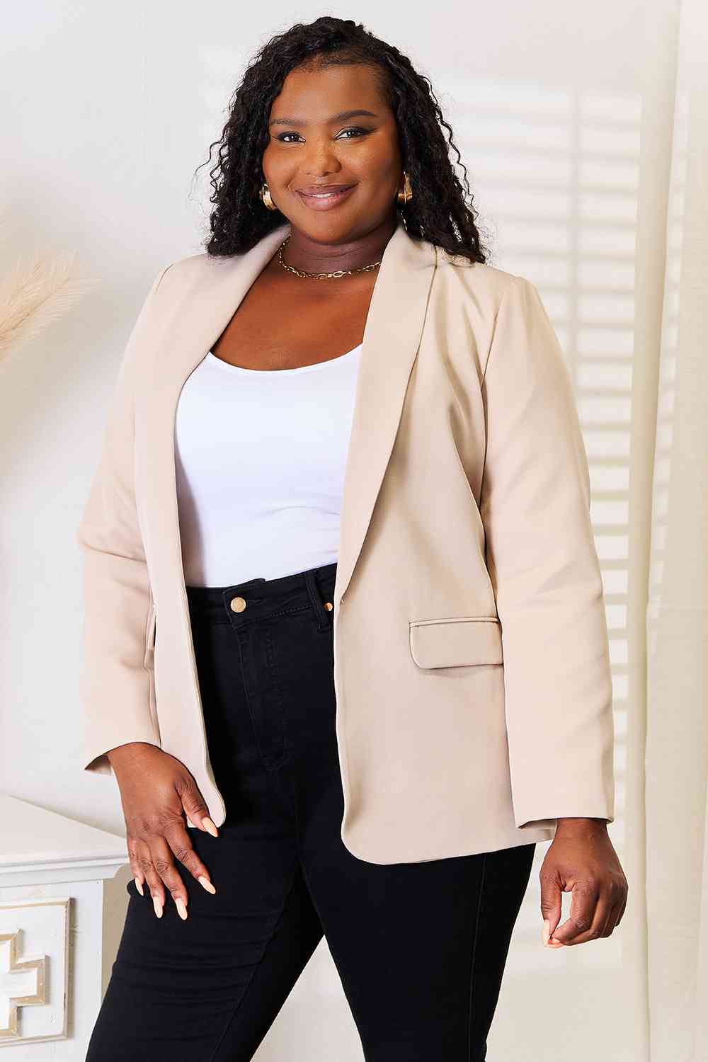 Double Take Shawl Collar Long Sleeve Blazer - nailedmoms