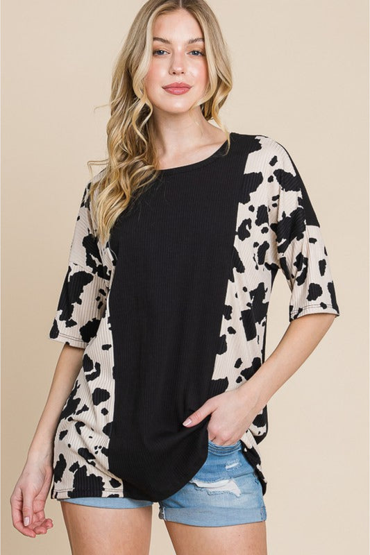 BOMBOM Rodeo Love Ribbed Animal Contrast Tee - nailedmoms