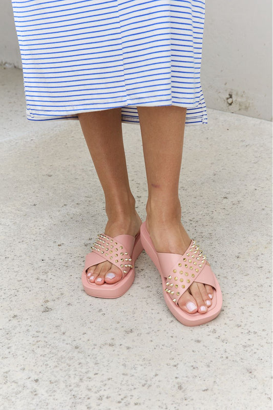 Forever Link Studded Cross Strap Sandals in Blush - nailedmoms