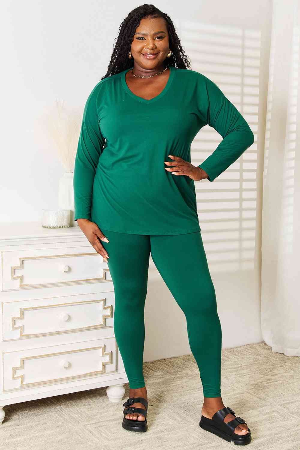 Zenana Lazy Days Full Size Long Sleeve Top and Leggings Set - nailedmoms