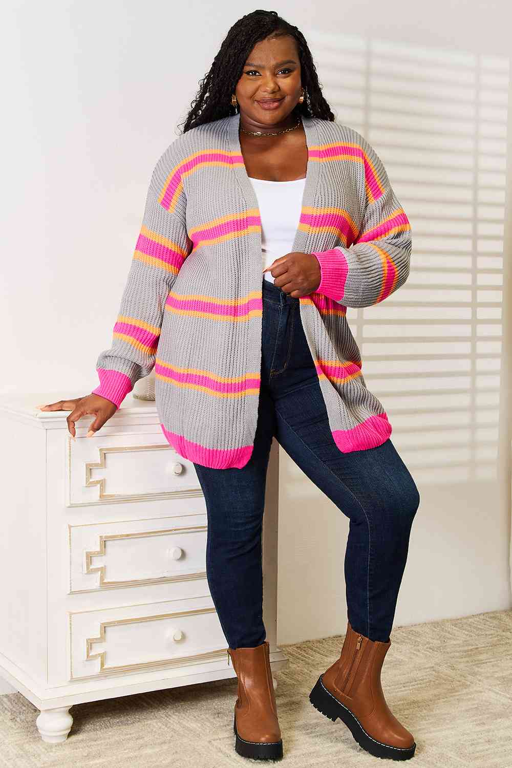 Woven Right Ribbed Long Sleeve Cardigan - nailedmoms