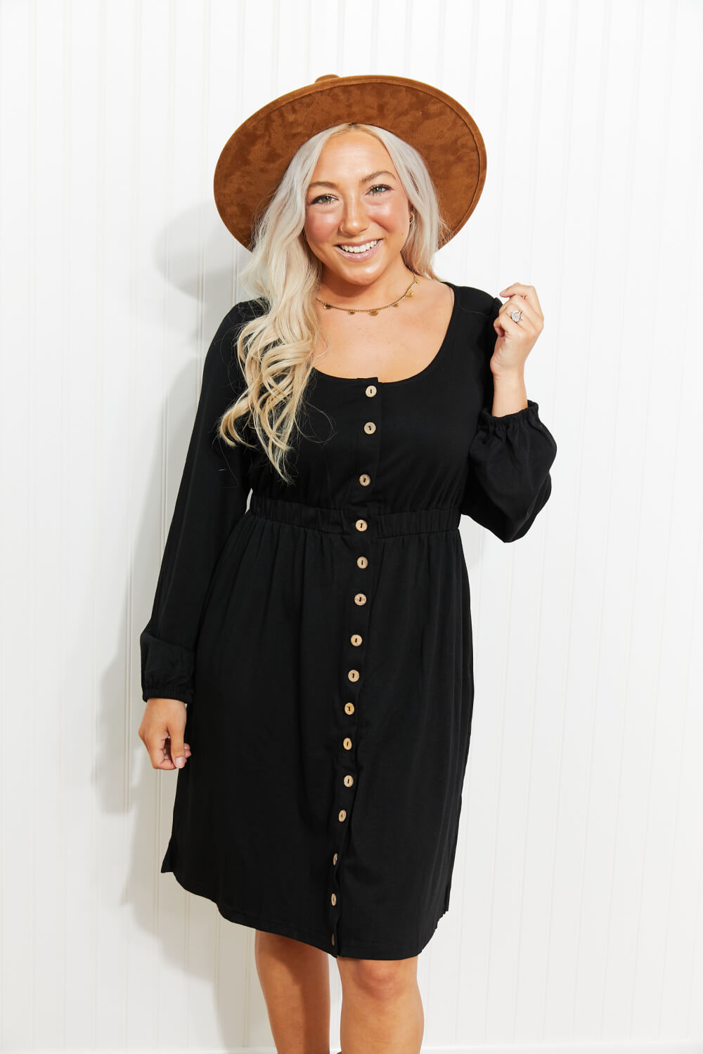 Scoop Neck Empire Waist Long Sleeve Mini Dress - nailedmoms